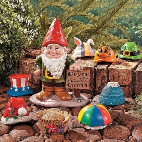 5Pcs/Set Resin Gnome Figurines Garden Santa Claus Miniatures Mini Dwarf Decorative Toys Yard Micro Landscape with Detachable Hat