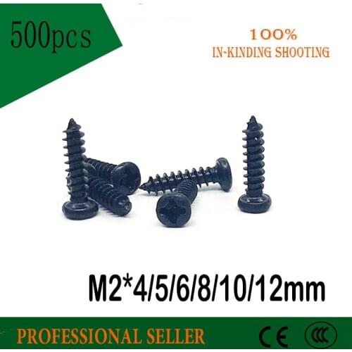 500PCS M2*4/5/6/8/10/12mm GB845 Galvanized black micro electronic screw cross recessed phillip round pan head self tapping screw