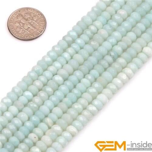 Amazonite: Rondelle Spacer Faceted Amazonite Stone Beads Natural Stone DIY Beads For Jewelry Making Strand 15" Free Shipping