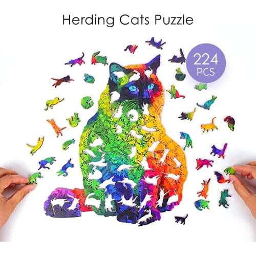 Wooden Puzzle Animals Herding Cats Puzzle Toy difficulty Unique Irregular Shape Jigsaw Puzzle For Adults Kids Fidget Toys gift