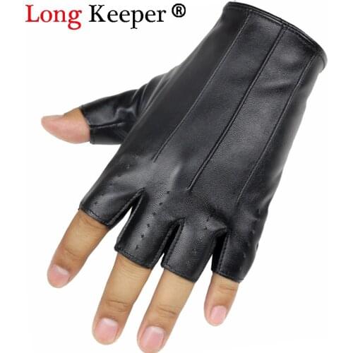Long Keeper Male Cool Leather Gloves Fashion Men Fingerless Glove for Dance Party HalF Finger Sport Fitness Luvas for male new