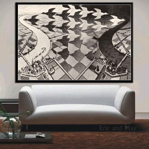 Escher Surreal Geometric Canvas Painting Posters And Prints Pictures On The Wall Vintage Modern Decorative Home Decor Cuadros