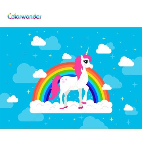 Colorwonder Photography Background Pink Union with Rainbow and White Clouds 7x5ft Blue Seamless Backdrop for Baby Shower Decor