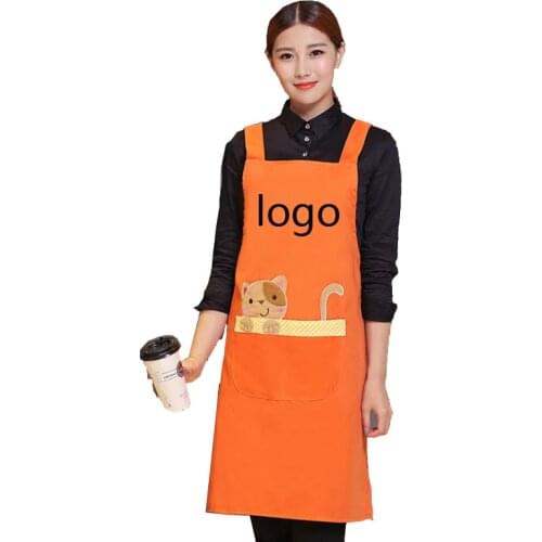 Men And Women Cotton Restaurant Work Apron Bib With Pocket Coffee Tea Shop Baking Kitchen Cooking Aprons for Woman Printing Logo