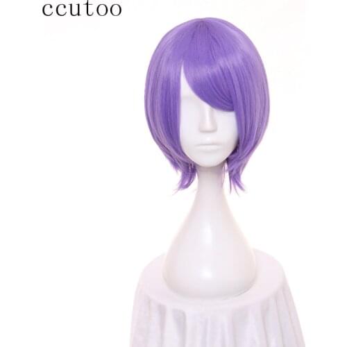 Ccutoo Tokyo Ghoul Shuu Tsukiyama 12inch Purple Short Full Bangs Synthetic Bobo Hair Cosplay Wig For Party Costume Wig