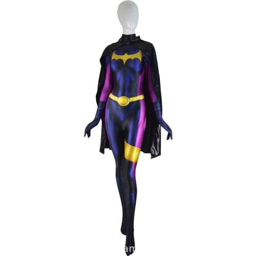Superhero Bat women Costume Cosplay Suit with Cape Zentai Spandex Lycra Jumpsuit Bodysuit Halloween Costume for Adult/kids