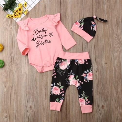 Toddler Baby Girls Long Sleeves Romper Tops+Floral Pants+Hat Set Outfits kids infant Clothes roupa infantil kid clothes 2019