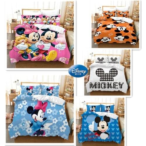 Disney Mickey Minnie Cartoon 3D printing bed two/three piece set Mickey Mouse Quilt Cover Sheet Childrens home textile set
