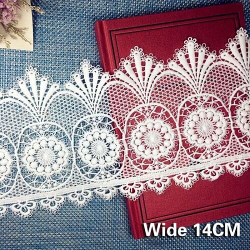 14CM Wide Vintage White Embroidery Tassel Ribbon Flower Lace Trim Dress Curtain DIY Lace For Needlework Supplies