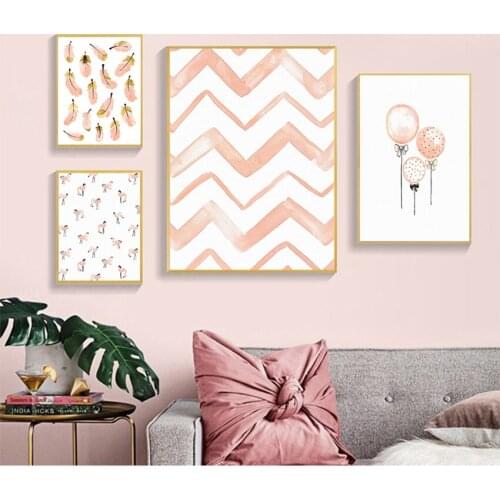Cartoon Painting Wall Pictures for Living Room Nursery Girl Bedroom Decoration Flamingo Feather Wall Art Canvas and Print