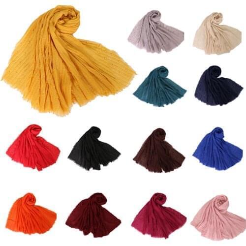 Muslim Headscarf Wrap Shawl Women Imitation Pearl Headwear Amira Islamic Scarf Turban Stole Long Scarf Soft Pashmina 200*90CM