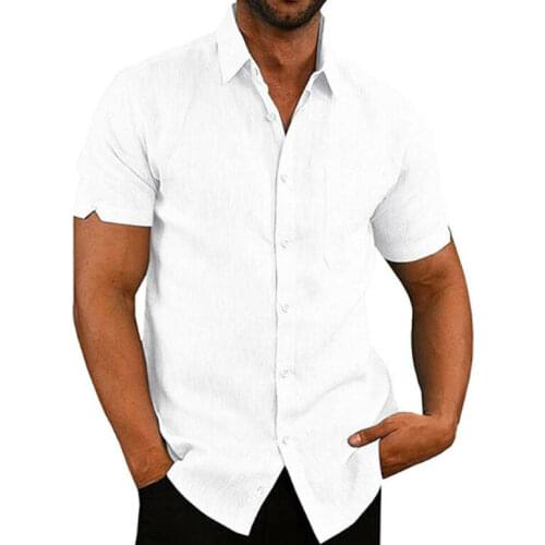 Mens Linen Blouse Short Sleeve Baggy Buttons Summer Solid Comfortable Pure Cotton And Linen Casual Loose Holiday Shirts Tee Tops
