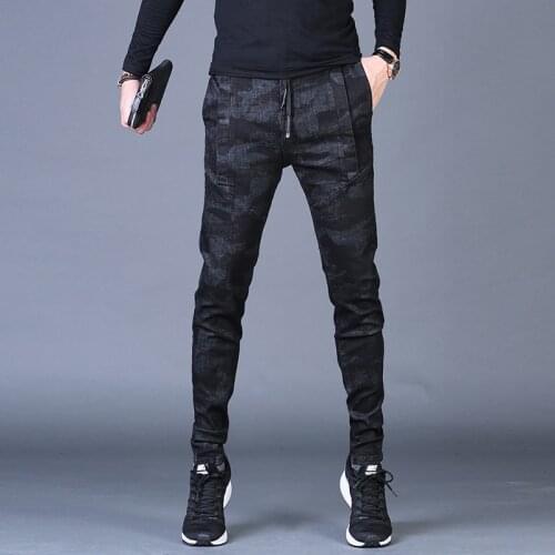 Men Camouflage Jeans Fashion Stretch Slim Fit Pencil Pants Korean Style Casual Cotton Denim Trousers