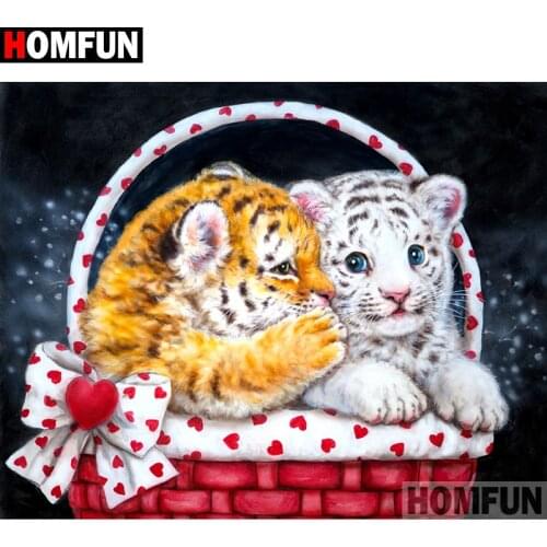 HOMFUN DIY Diamond Painting "Animal tiger" Full Drill Square Round Diamond Embroidery 5D Cross Stitch Decoration Home A27321