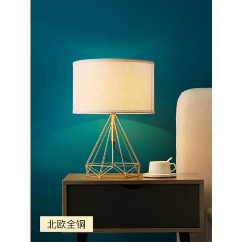 Nordic Modern Diamond Copper Fabric Table Lamps Bedroom Bedside E27 Lamp Desk Living Room Decorative Desk Table Lights Lighting