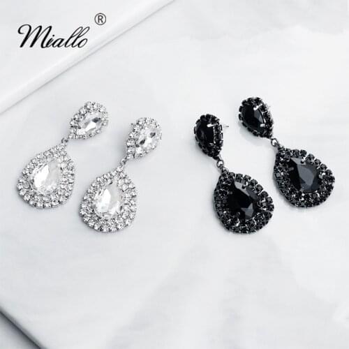 Miallo 2020 Newest Black Silver Color Wedding Earring Austrian Crystal Bridal Water Drop Earring Women Eardrop