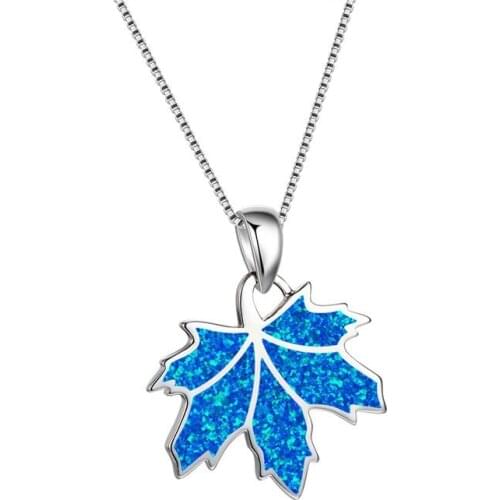 2021 New Fashion Imitation Opal Pendant Necklace for women Jewelry Accessories Girl Gift Cute Women Maple Leaf Necklace