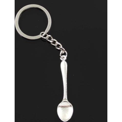 New Fashion Men 30mm Keychain DIY Metal Holder Chain Vintage Spoon 54x12mm Silver Color Pendant Gift
