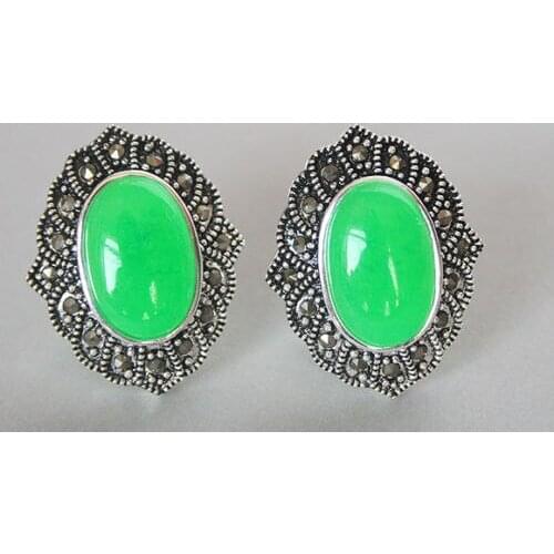 New Style 925 Sterling Silver Jewelry Inlay Bright Green Quartzite jade Stud Earrings
