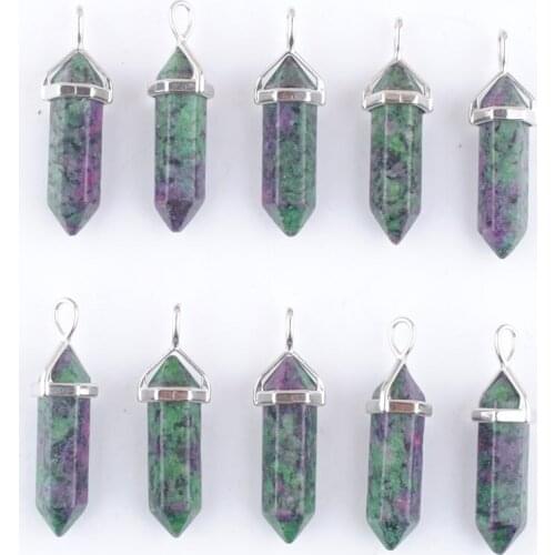 Wholesale 10pcs High Quality Assorted Zoisite Jaspers Natural Stone Pillar Charms Chakra Pendants & Necklaces For Making QN4426