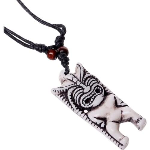 Tribal Carved Yak Bone Necklace Indian Pendant Resin Charm Ethnic Retro Wood Beads Leather Rope Adjustable Chain Vintage Jewelry