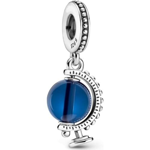 Original Blue Globe Tellurion Pendant Beads Fit 925 Sterling Silver Charm Europe Bracelet Bangle Diy Jewelry
