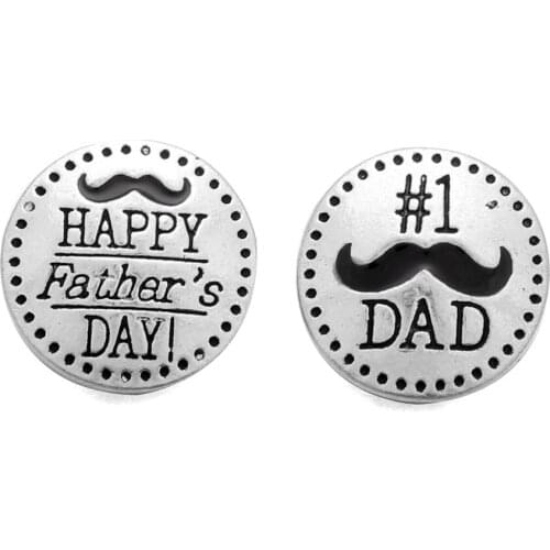10pcs/lot New Happy Fathers Day Snap Buttons Dad Mustache Snap Fit 18mm Snap Jewelry Metal Buttons Bracelet