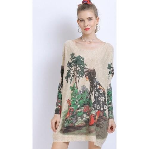 Oversized Pullovers Dress Girls In Garden Print Jumper Knitted Pull Femme Loose Pretty Clothes Winter Wool Sweaters For Women