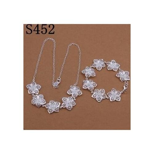 S452 Lovely Silver Color Jewelry Sets Silver Luxury Bracelet Necklace Free Shipping Charm Christmas Gifts Fashion Jewelry