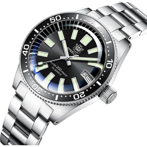 STEELDIVE 1962 MAS Mechanical Watch Men 200 Waterproof Diving Watches Automatic NH35 Sapphire Crystal Men Wristwatch C3 Luminous