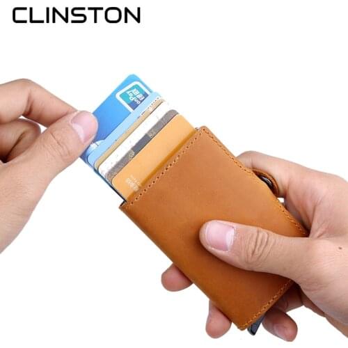 RFID Vintage Crazy Horse Genuine Leather Card Holder Wallet Retro Aluminum Alloy Metal Cards Case Wallets for Men
