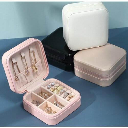VoltaBox 2021 New Creative Simple Pu Jewelry Box Earnail Necklace Ring Collection Zipper Portable Small Jewelry Storage Box
