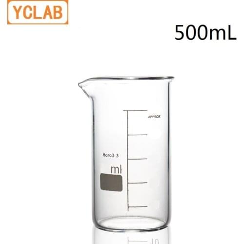 YCLAB 500mL Beaker Tall Form Borosilicate 3.3 Glass with Graduation and Spout Measuring Cup Laboratory Chemistry Equipment