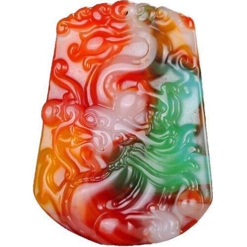 Jewelry Pure Natural Colorful Jade Two-Color Dragon Pendant Three-color Jadeite Necklace Necklace National Certificate