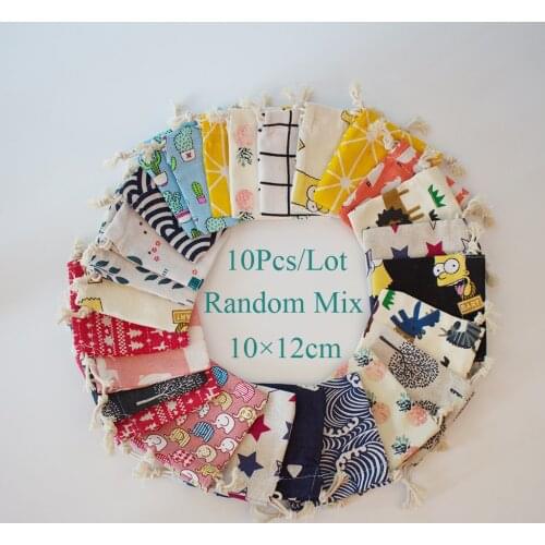 10Pcs/Lot 10x12/10x14cm Random Mix Design Cotton Drawstring bag Mixed At least 5 design Aroma Little Pouch Kids Snack Pouch bag