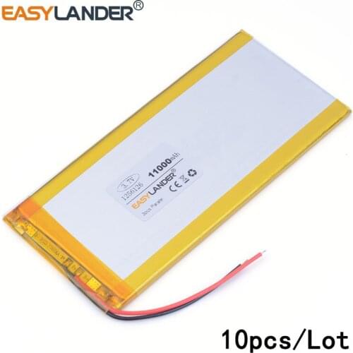 10pcs /Lot 11000mAH 1256126 3.7V lithium Li ion polymer rechargeable battery for POWER BANK MP3 MP4 tablet pc E-BOOK
