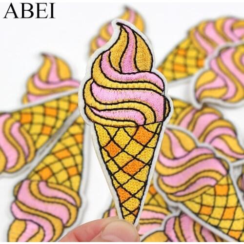 10pcs/lot Cute Iron On Ice Cream Patches Fashion Clothes Garment Sewing Appliques Diy Handmade Fabric Coats Jeans Stickers Badge