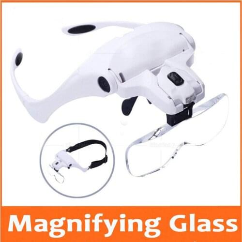 1X 1.5X 2X 2.5X 3.5X LED Illluminated Magnifier Head Wearing Glasses Style Helmet Reading Inspection Operation Magnifying Glass