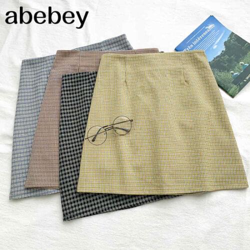 2021 New Summer Women Korean fashion All-match plaid Skirt high waist slim Skirt A-line Skirt