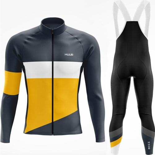 2021 HUUB Spring / Autumn Men Long Sleeve Cycling Jersey Set Breathable Outdoor Bike Clothes Ropa Maillot Ciclismo 19D Gel Pad