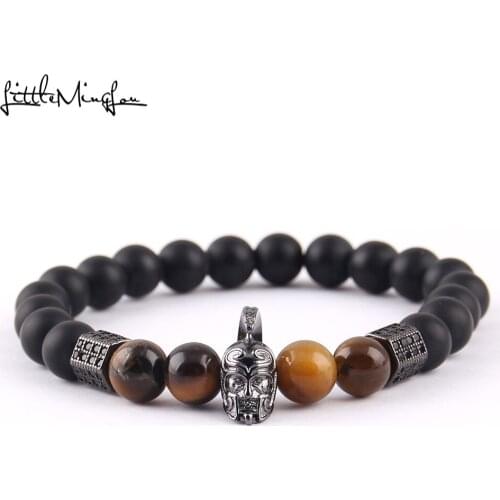 Little MingLou CZ Rhombic column charm Luxury Men Bracelet 8MM Stone Beads Rome helmet bracelet & bangles For women Jewelry