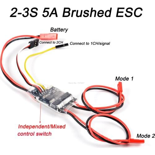Dual Way Bidirectional Brushed ESC 2S-3S Lipo 5A ESC Speed Control for RC Model Boat Tank 130 180 Brushed Motor Spare Parts