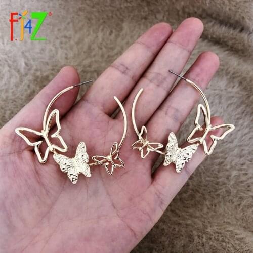 F.J4Z Hot Butterfly Earrings for Women Lovely Alloy Butterflies Hoop Earring Romantic Girls Jewelry Gifts Jewelry Dropship
