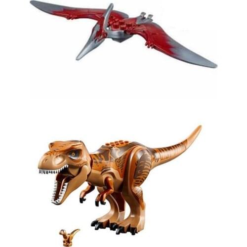 2pcs Jurassic World Park Pteranodon Escape T.rex Breakout Building Blocks Sets Classic Movie Model Kids Toys For Children Gift