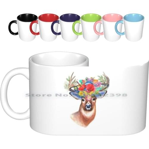 Beautiful Deer With Flowers In Its Antlers Ceramic Mugs Coffee Cups Milk Tea Mug Flowers Deer Antler Beautiful Funny Birthday