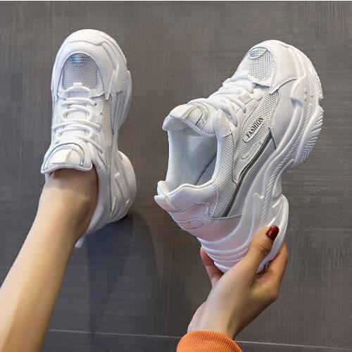 Spring Women Shoes 2021 New Women Vulcanize Shoes Fashion Platform Mesh Breathable Casual Sneakers Increase White Dad Shoes