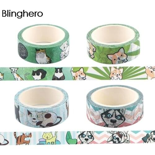 10pcs/lot BH1211 Blinghero 15mmX7m Cartoon Animal Washi Tape Paper DIY Dog Cat Tape Adhesive Tapes Stickers Stationery Tapes