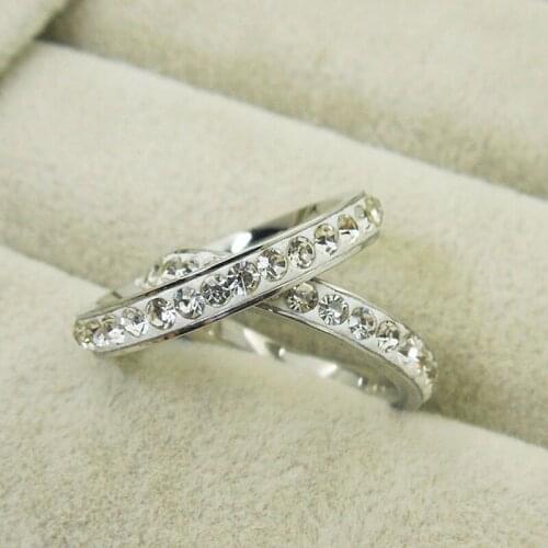 Fashion Women clear Crystal Rings Wholesale Eternity Steel Rings for Men and Women Wedding Party Jewelry