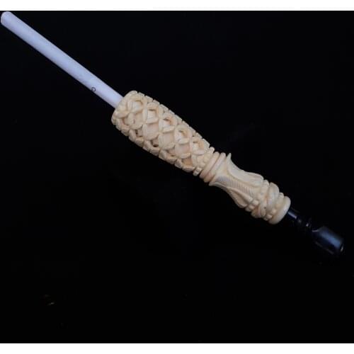AGovem Handmade Block Meerschaum Cigarette Holder For Women and Men Regular Size Mouthpiece Handmcarved AGM-06