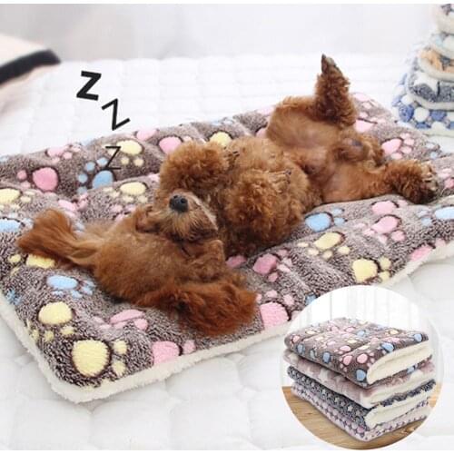 Pet Soft Pet Blanket Winter Dog Cat Bed Mat Foot Print Warm Sleeping Mattress Small Medium Dogs Cats Coral Fleece Pet Supplies